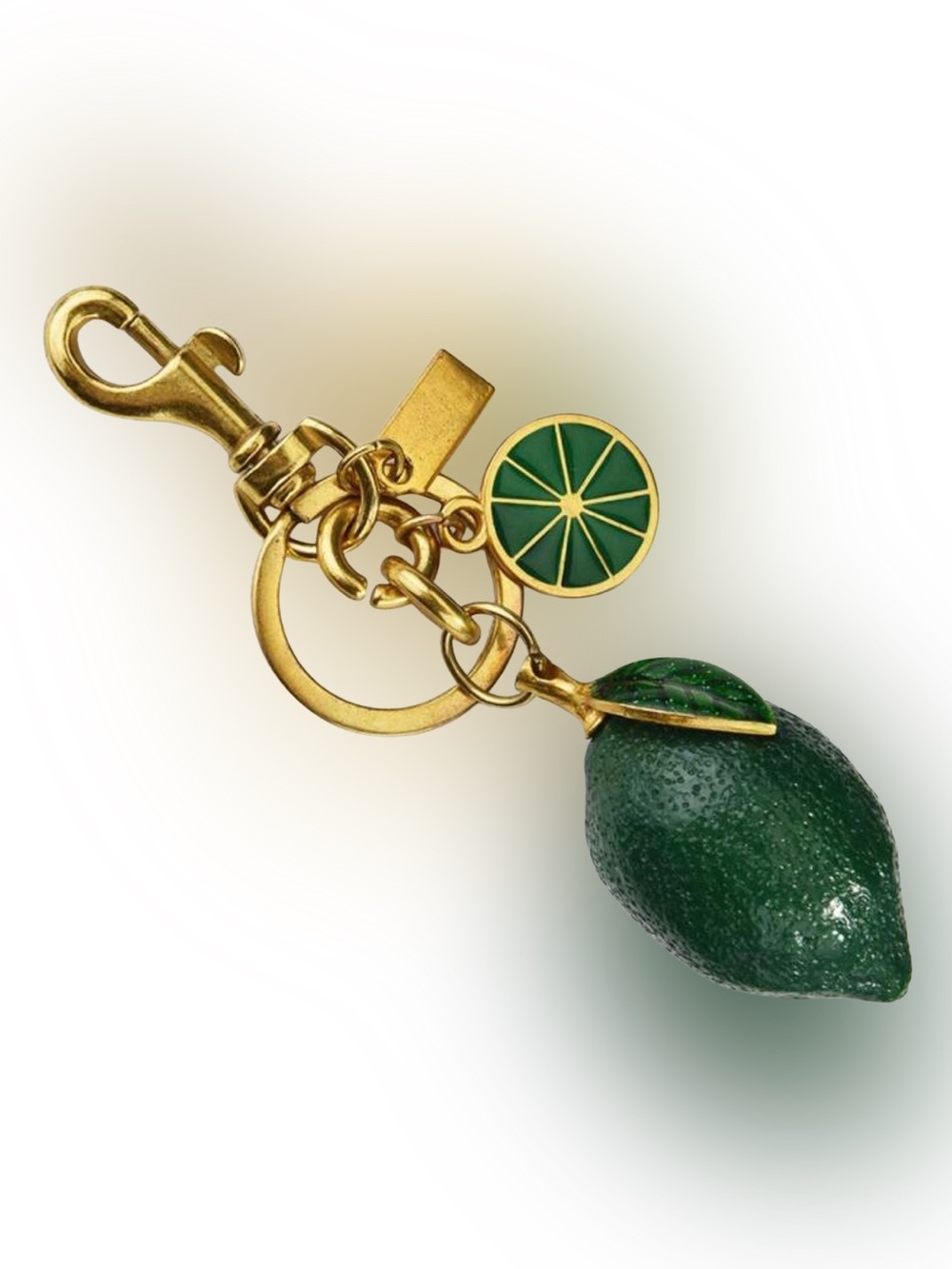 •Lime Light• Green Lime Fruit Bag Charm Keychain Gold Tone